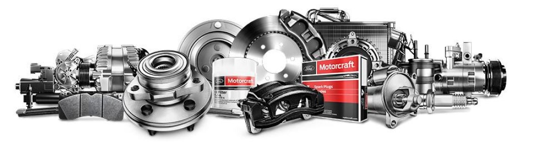 Ford parts assortment on workbench