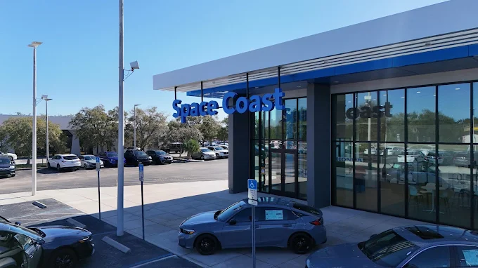 Exterior close-up of Space Coast Honda dealership